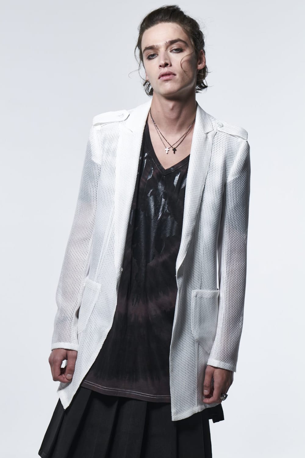 ドルマンスリーブ VネックTシャツ ブラック & グレー