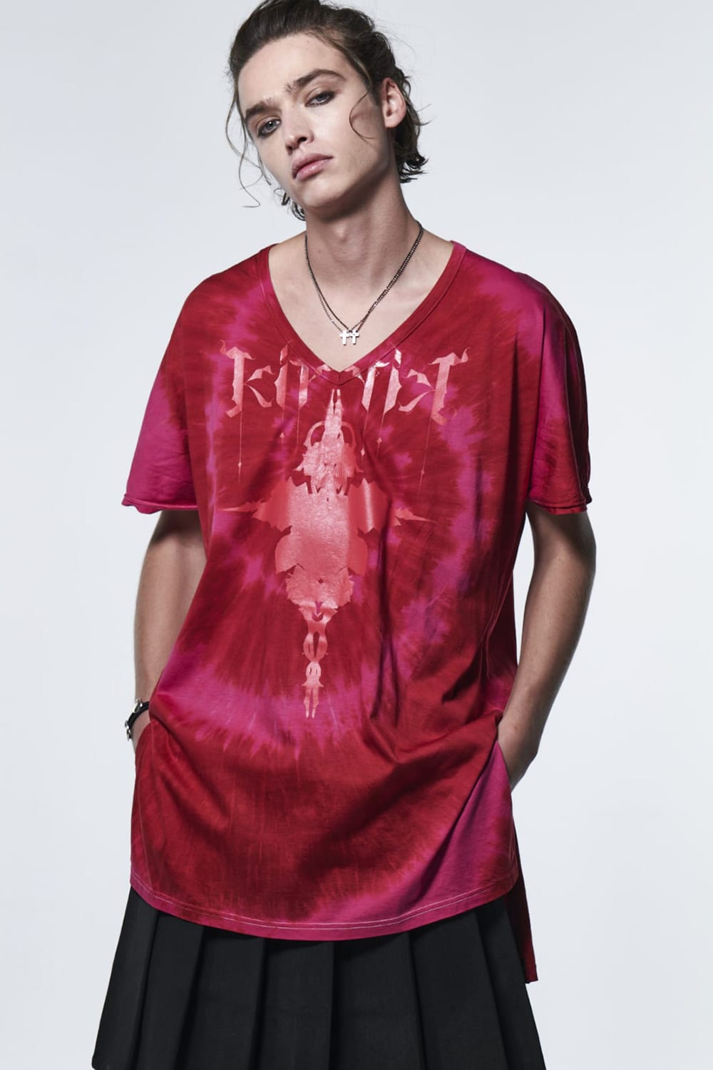 ドルマンスリーブ VネックTシャツ レッド & ピンク