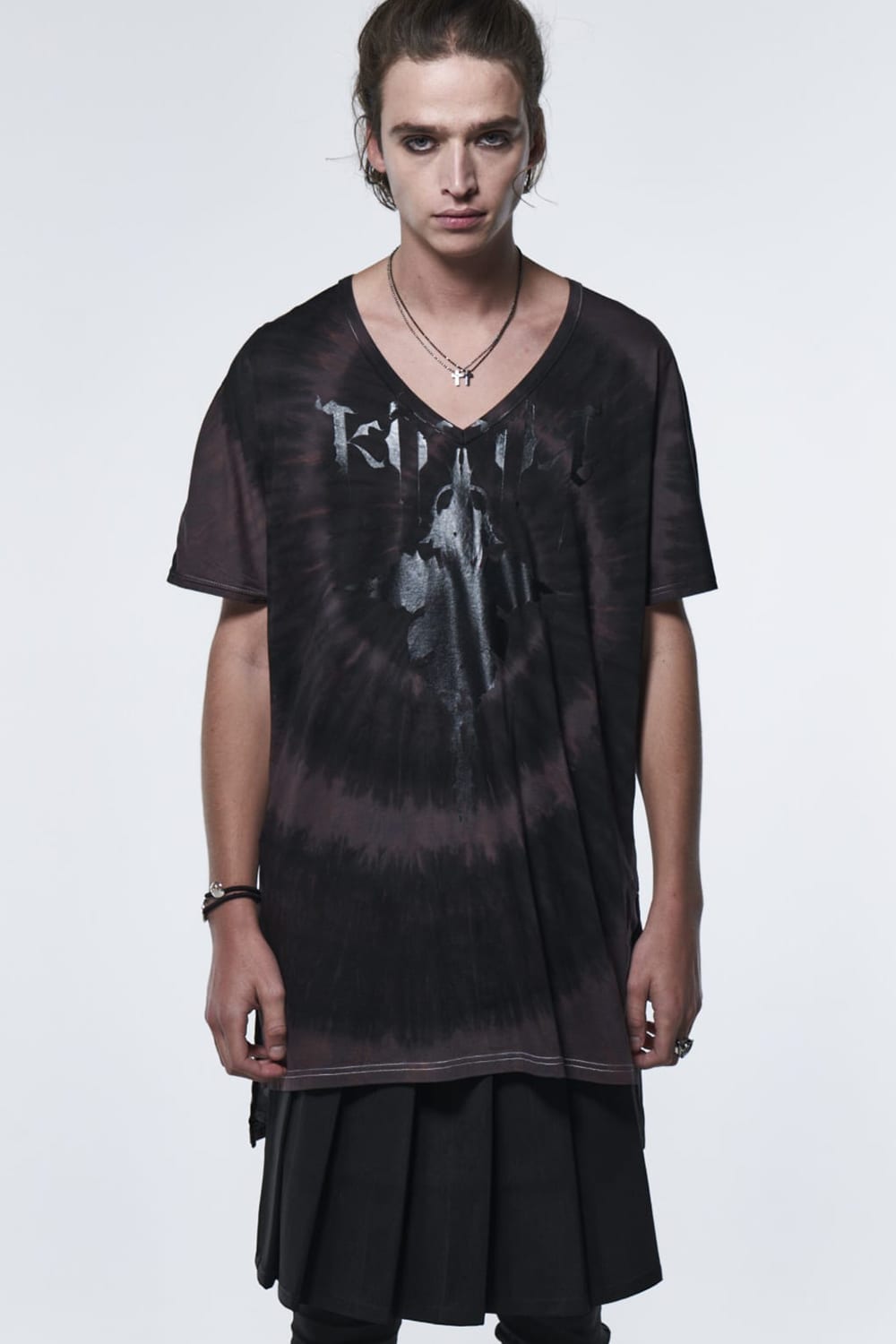 ドルマンスリーブ VネックTシャツ ブラック & グレー