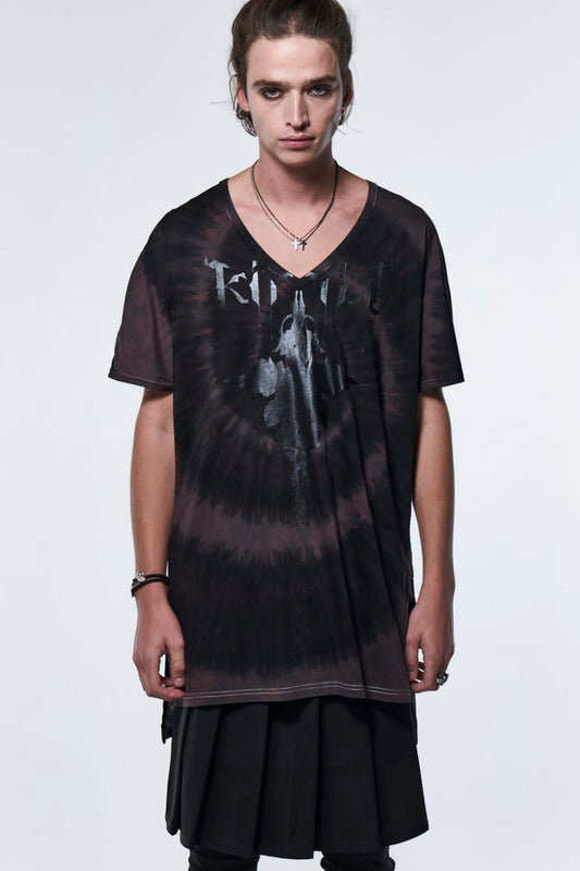 ドルマンスリーブ VネックTシャツ ブラック & グレー