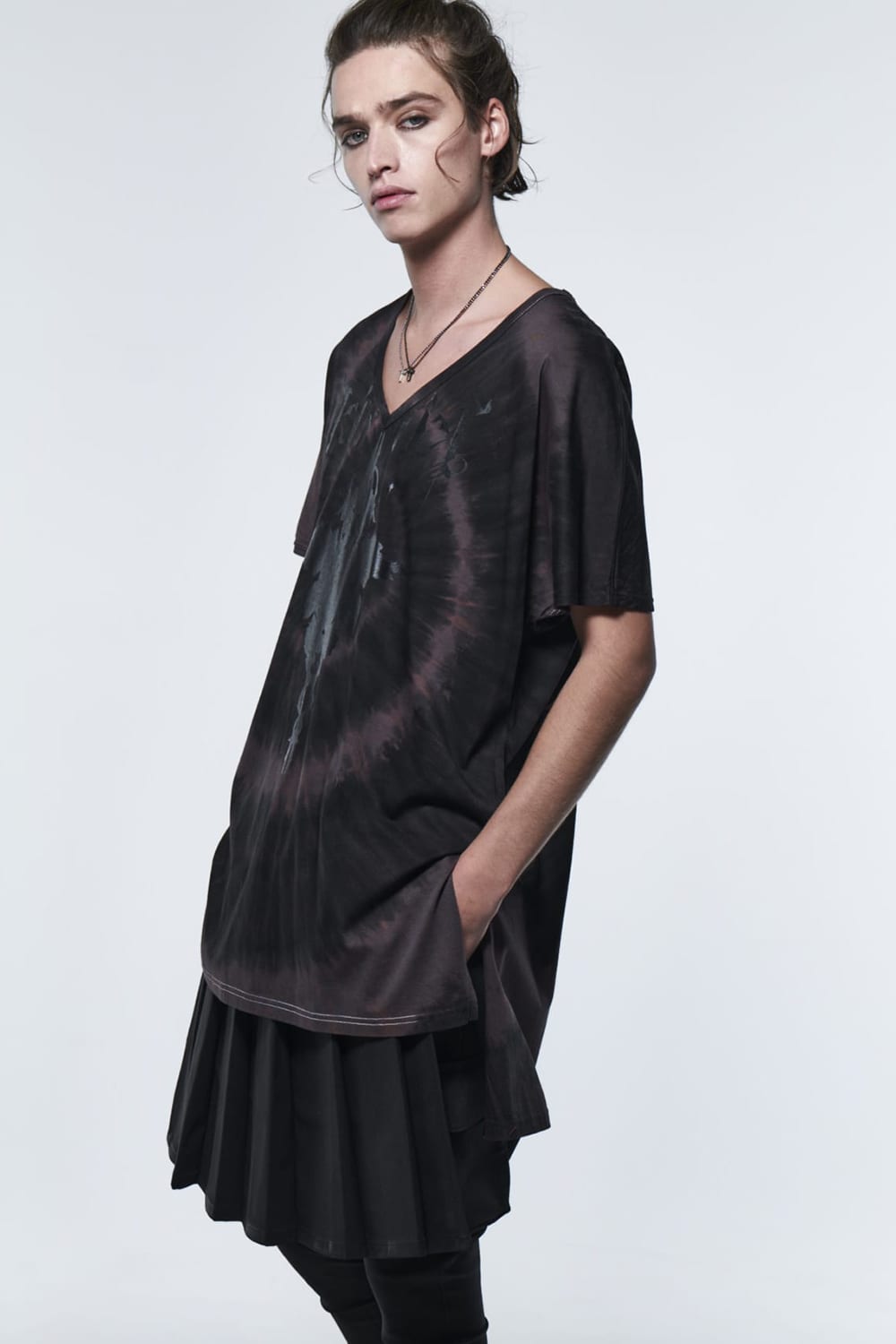 ドルマンスリーブ VネックTシャツ ブラック & グレー