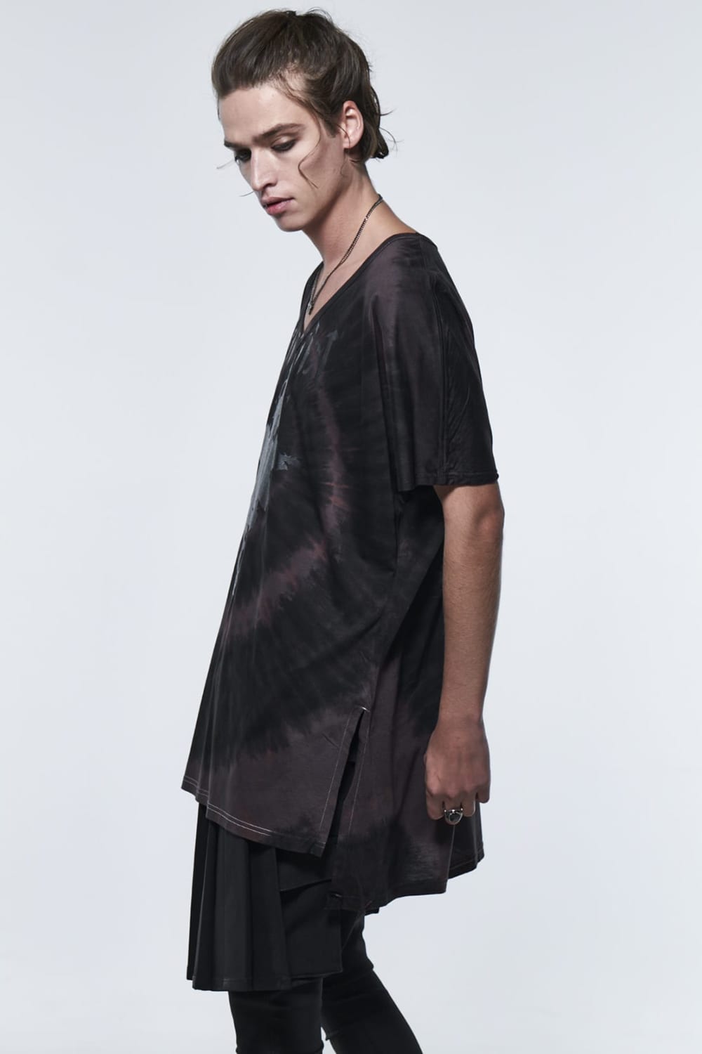 ドルマンスリーブ VネックTシャツ ブラック & グレー