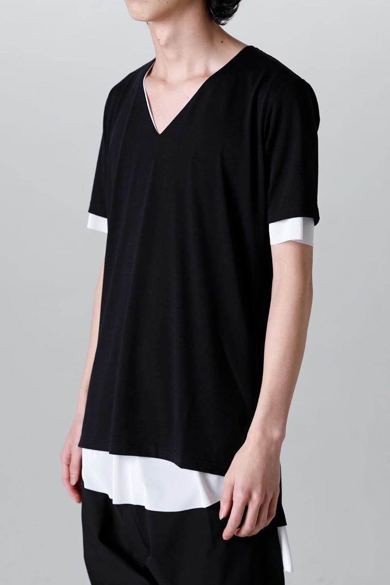 V-neck layered T-shirts Black & White