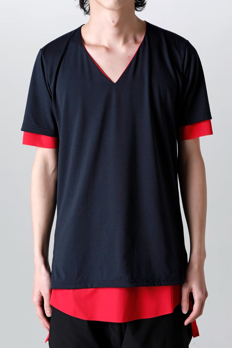 V-neck layered T-shirts Navy & Pink