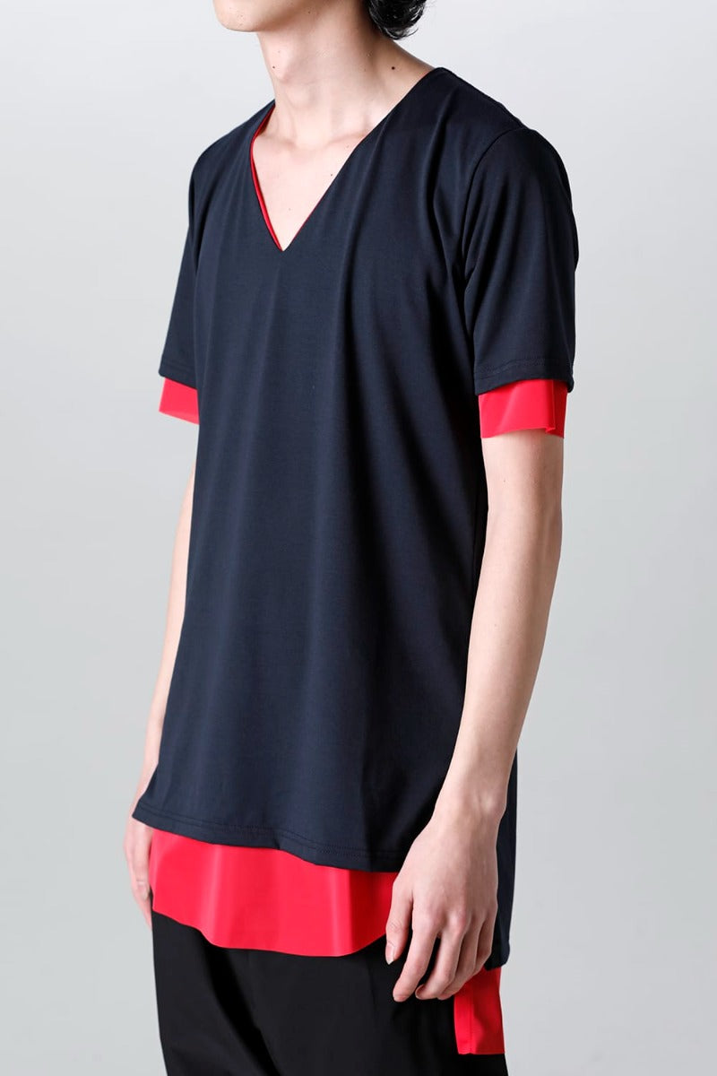 V-neck layered T-shirts Navy & Pink