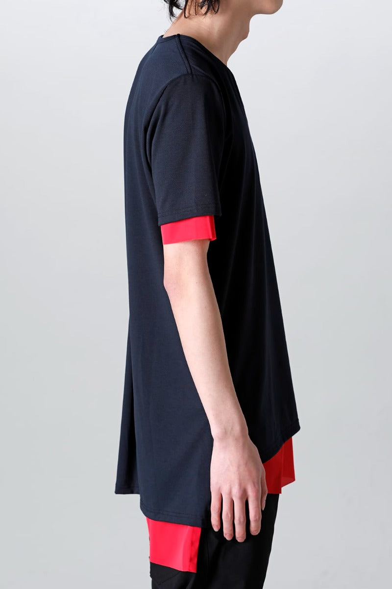 V-neck layered T-shirts Navy & Pink