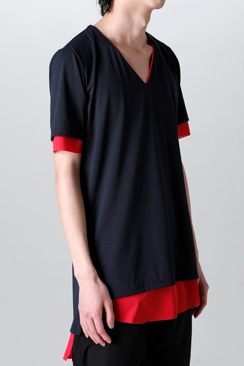 V-neck layered T-shirts Navy & Pink