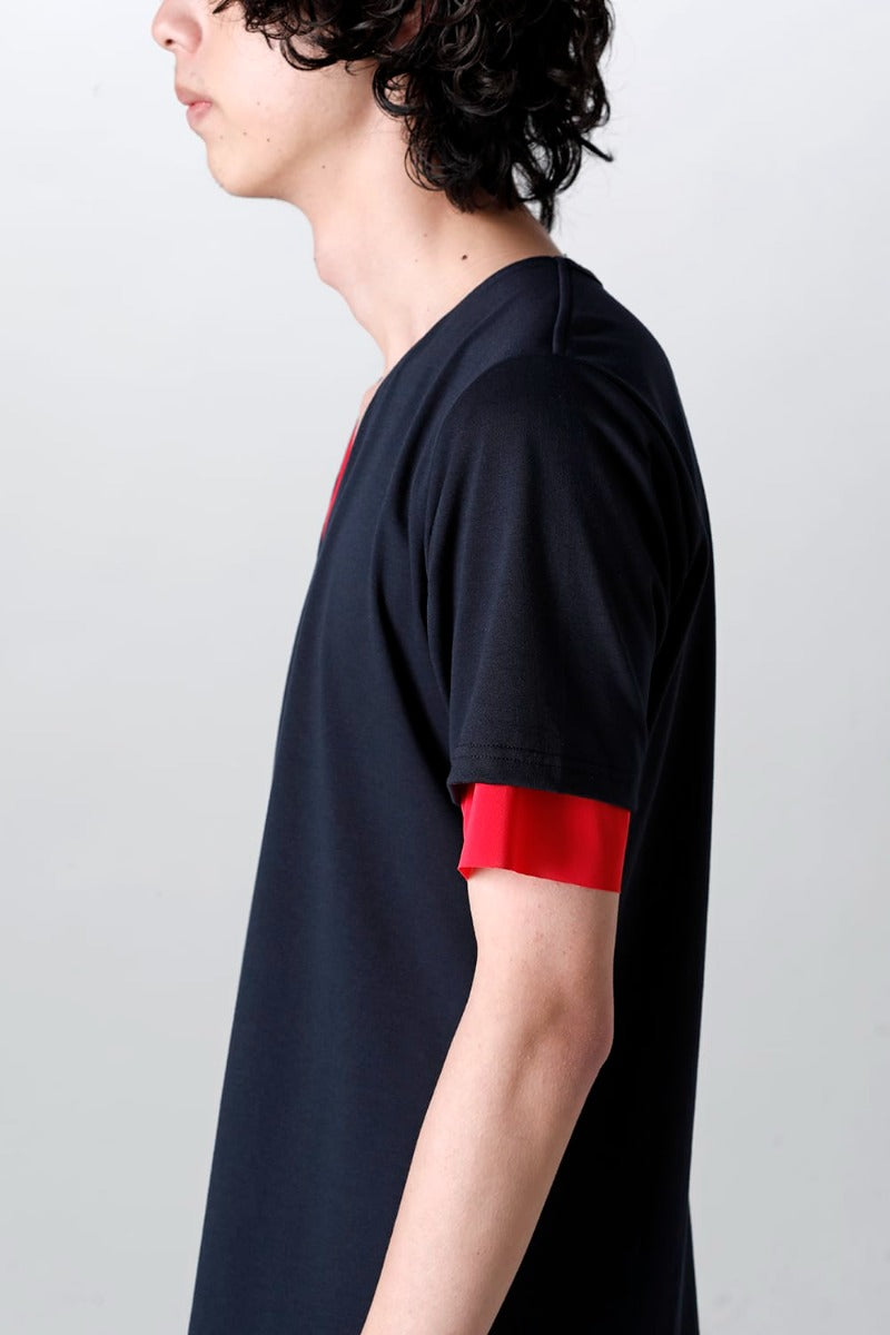 V-neck layered T-shirts Navy & Pink