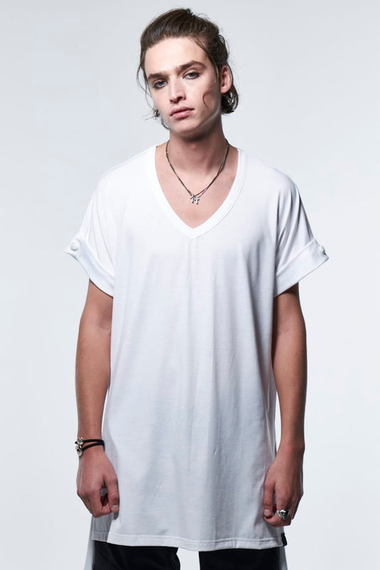Flare V-Neck T-Shirt White