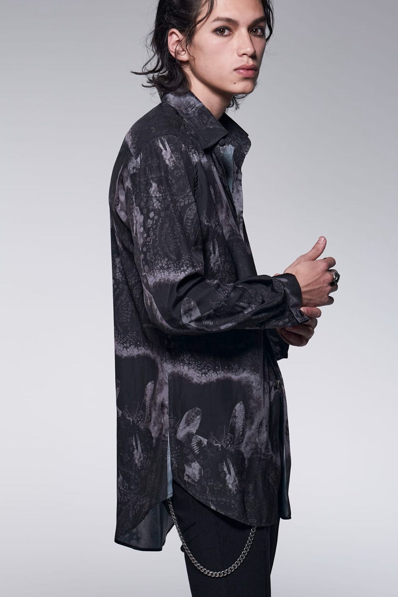 Paisley Print W-Cuffs Shirt Black&Gray
