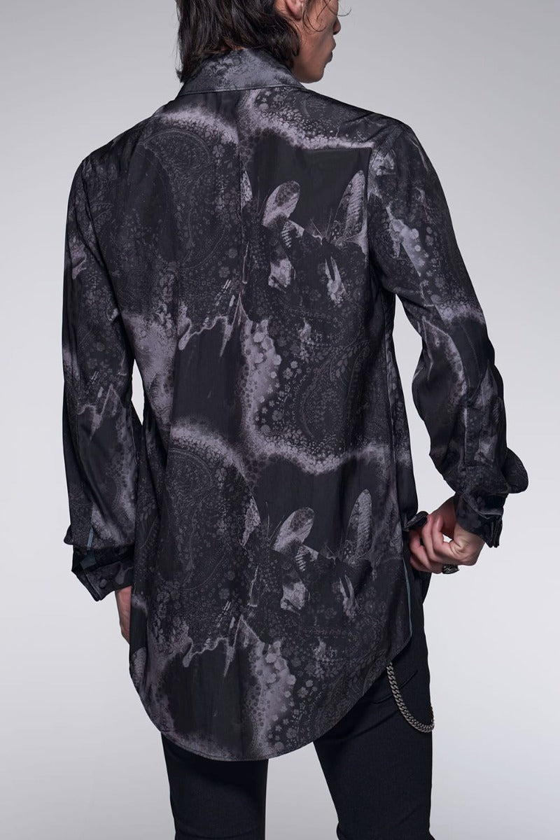 Paisley Print W-Cuffs Shirt Black&Gray
