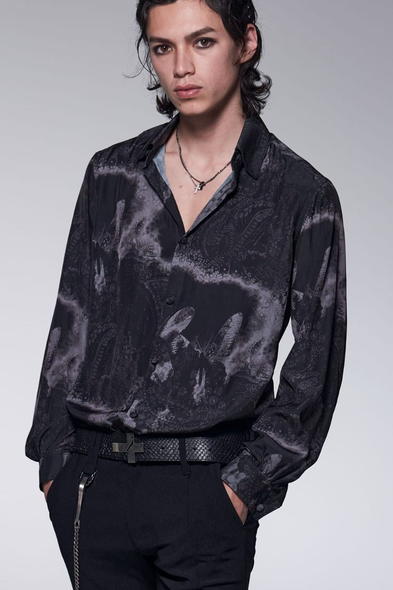 Paisley Print W-Cuffs Shirt Black&Gray