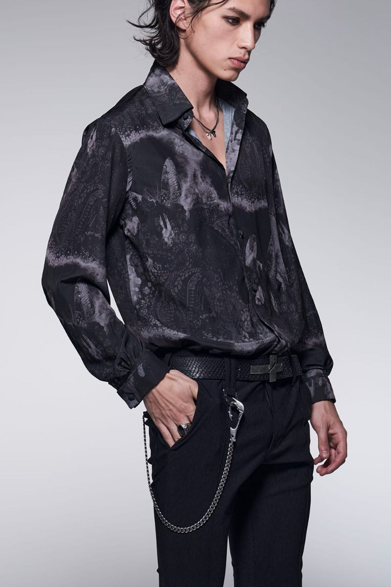 Paisley Print W-Cuffs Shirt Black&Gray