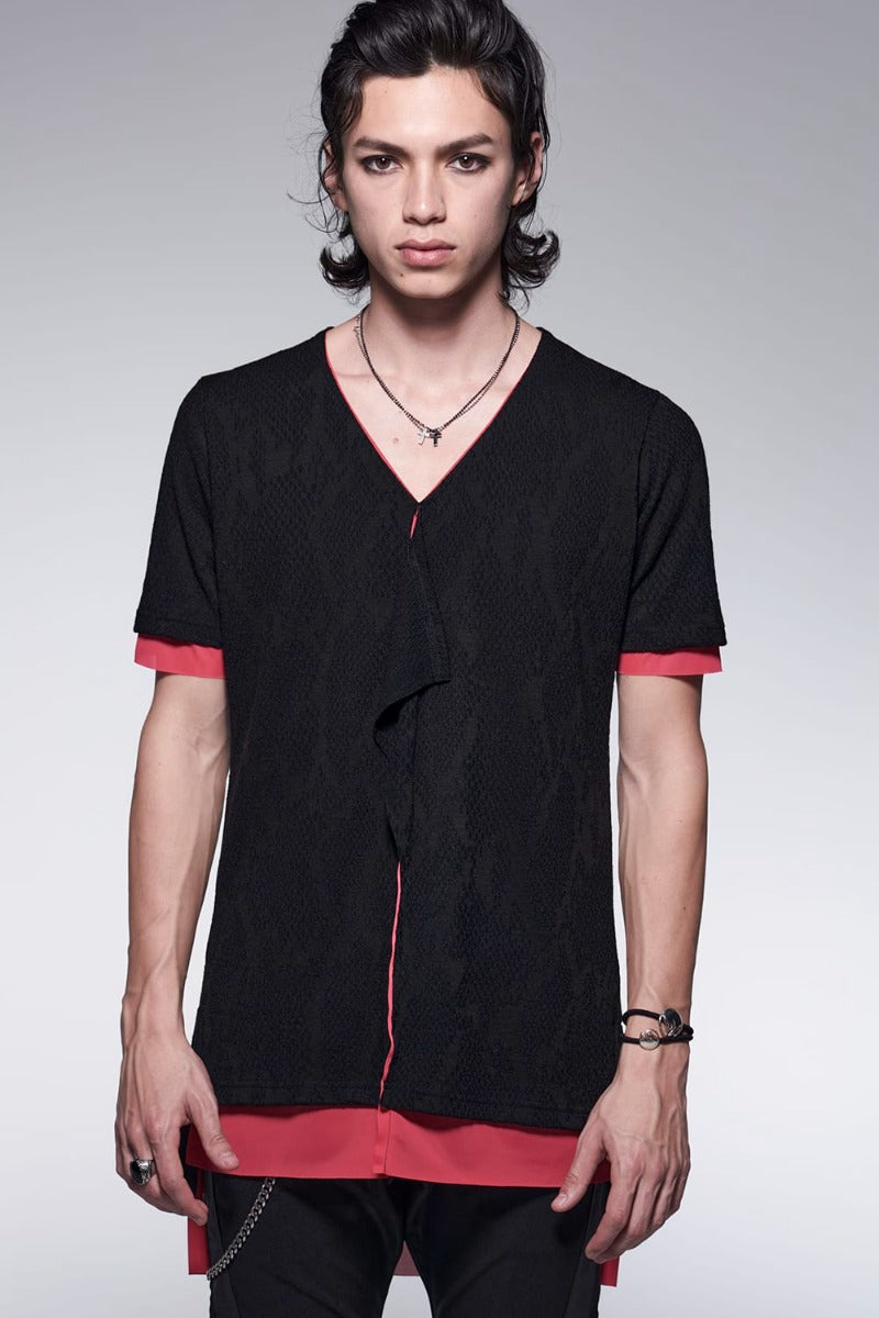 Layered Petit Frill T-Shirt Black&Red