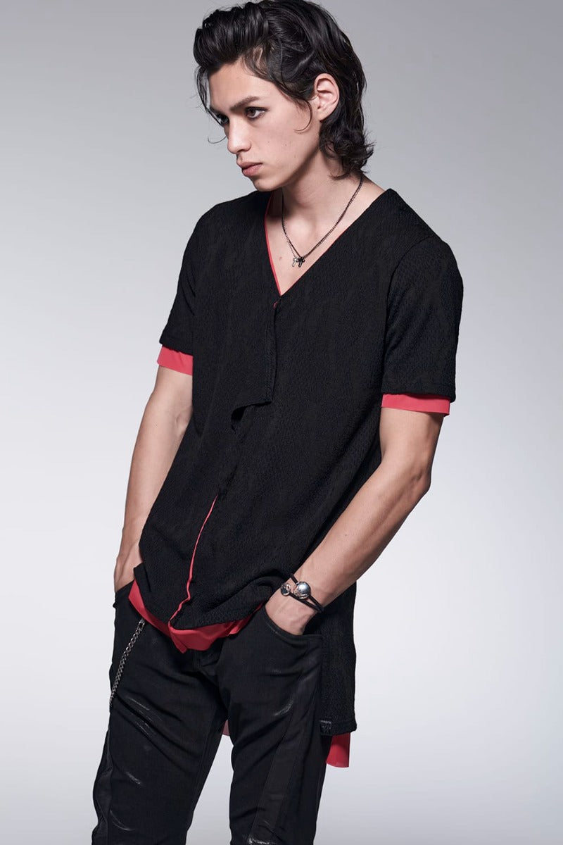 Layered Petit Frill T-Shirt Black&Red