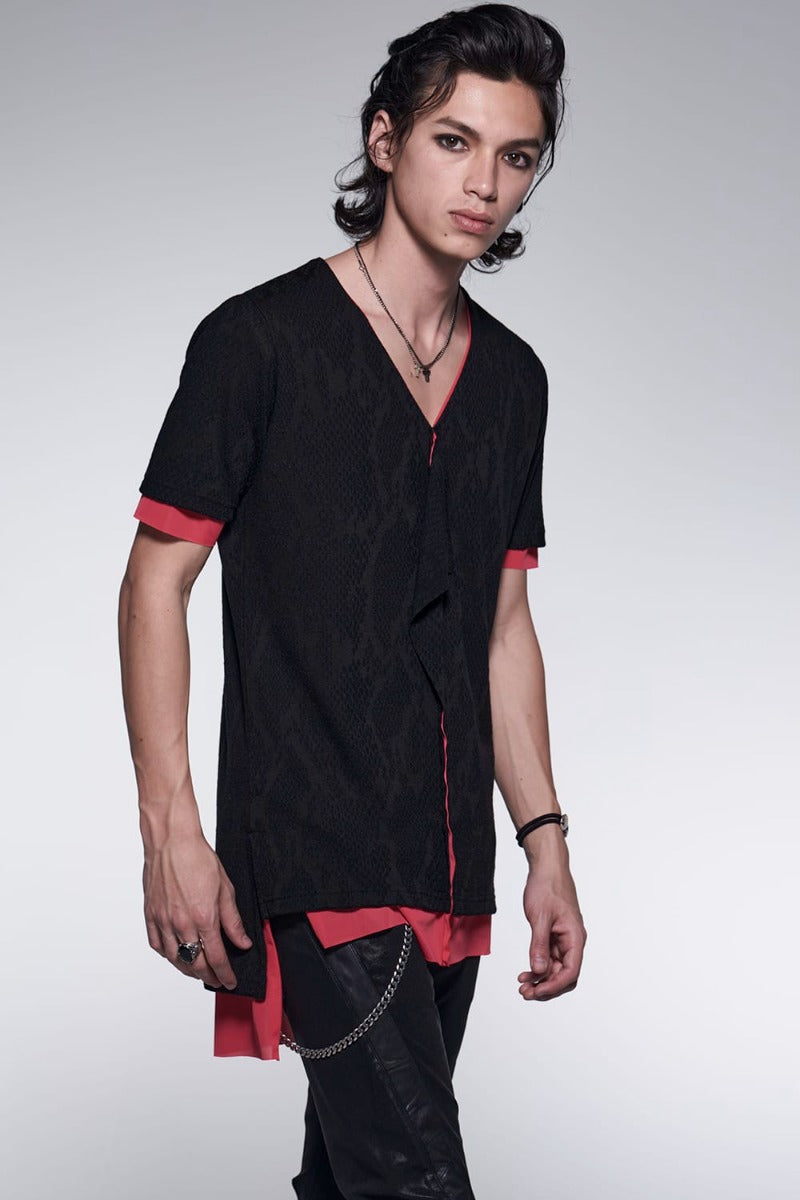Layered Petit Frill T-Shirt Black&Red