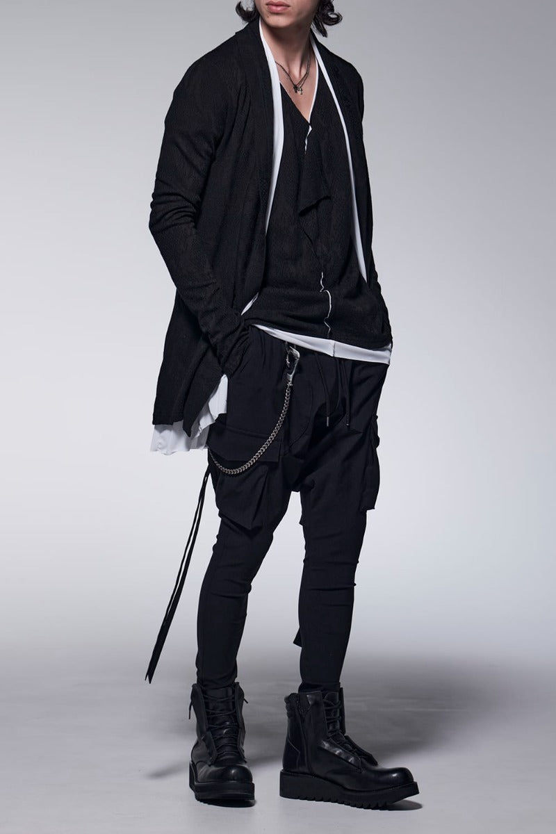 Layered Shawl Cardigan Black＆White