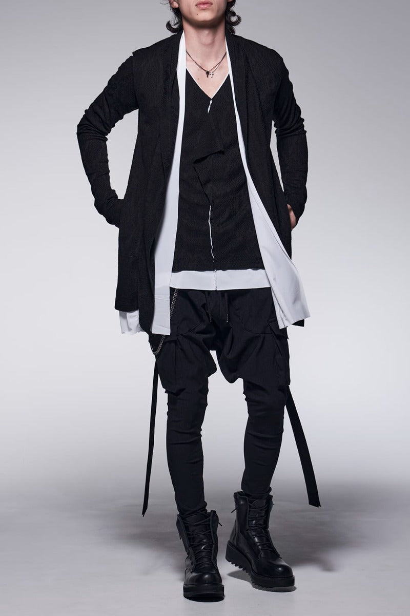 Layered Shawl Cardigan Black＆White