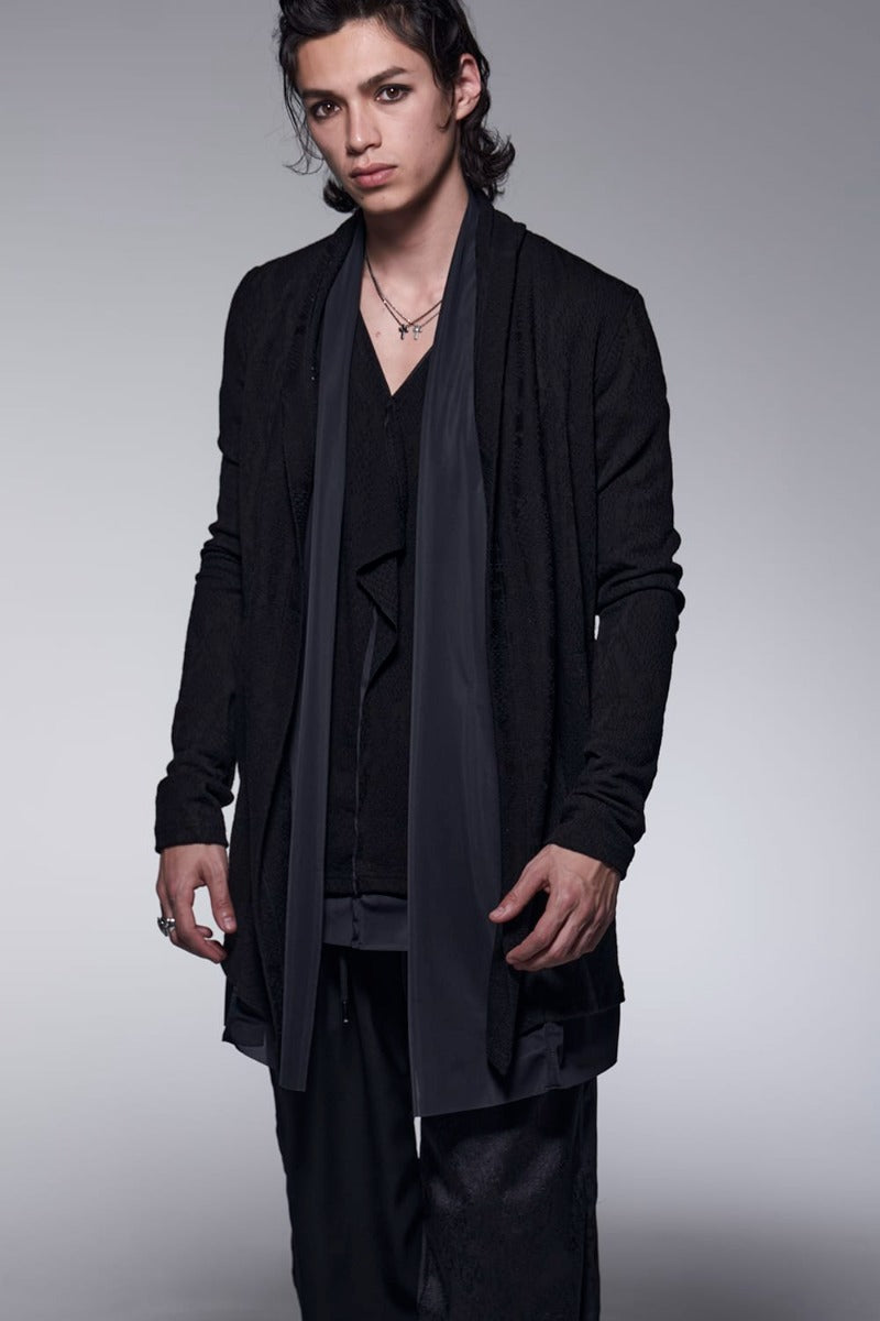 Layered Shawl Cardigan Black&Black