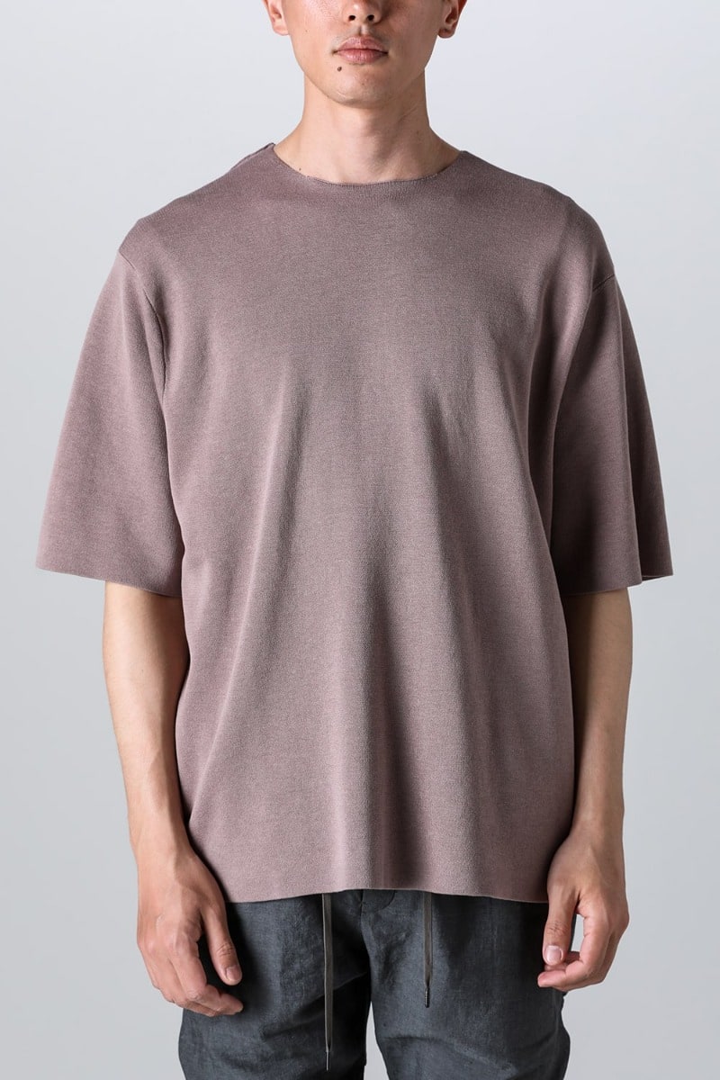 Knit short sleeve cotton / silk / linen Gray