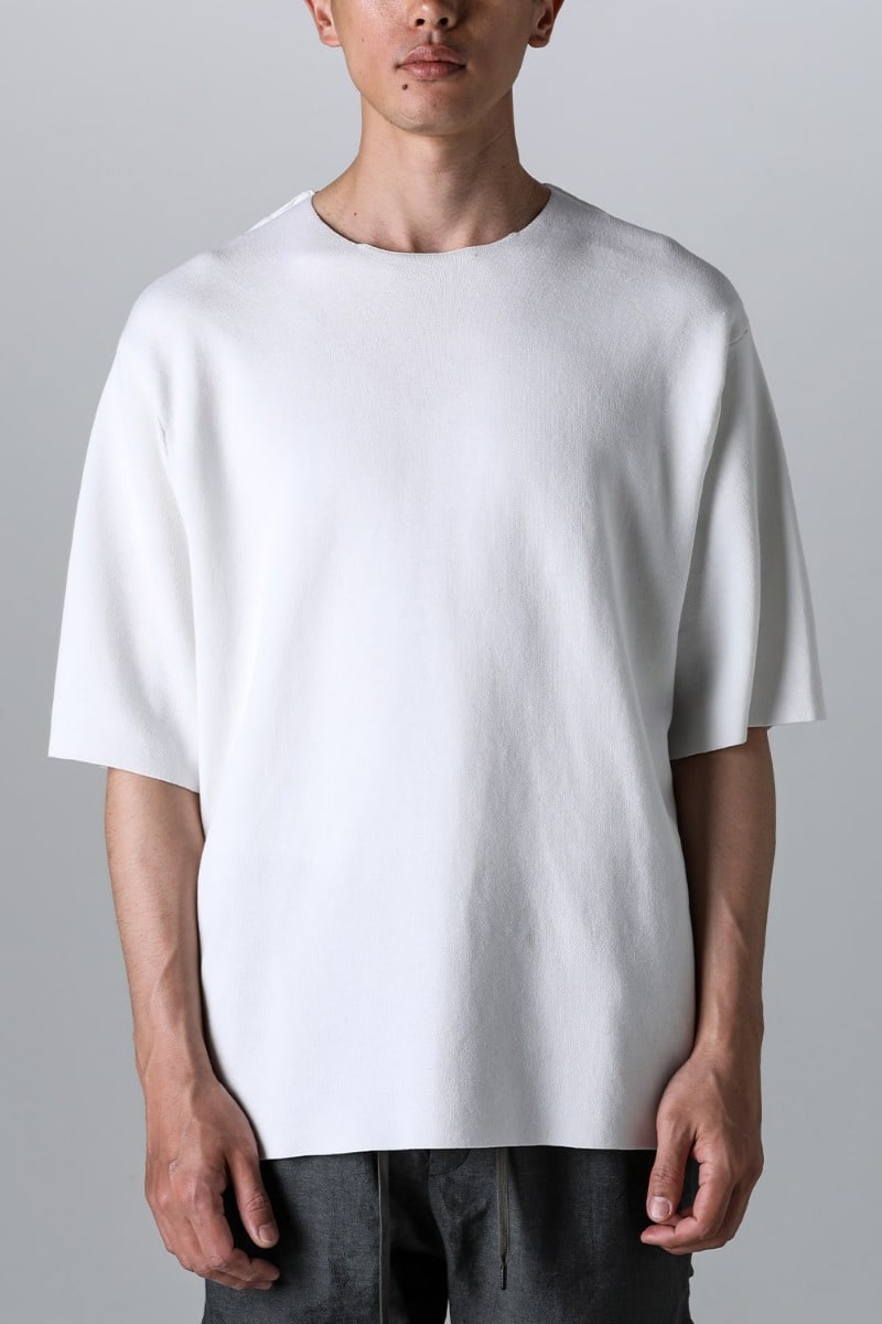 Knit short sleeve cotton / silk / linen White
