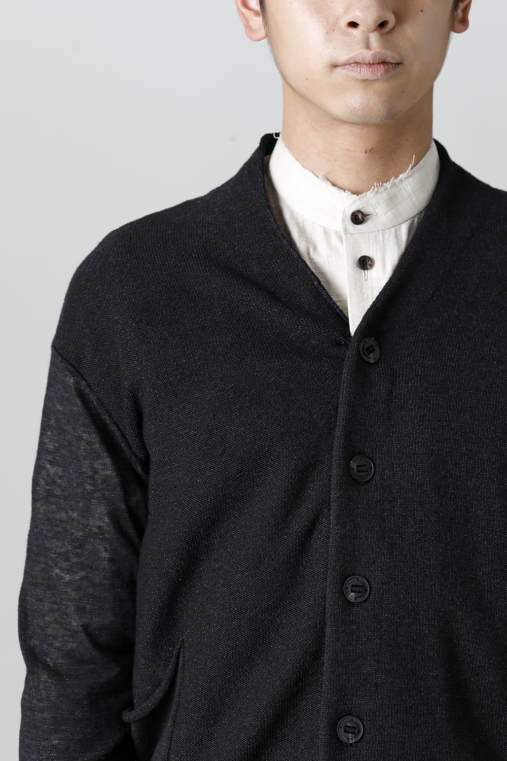 Knit cardigan linen nylon combination