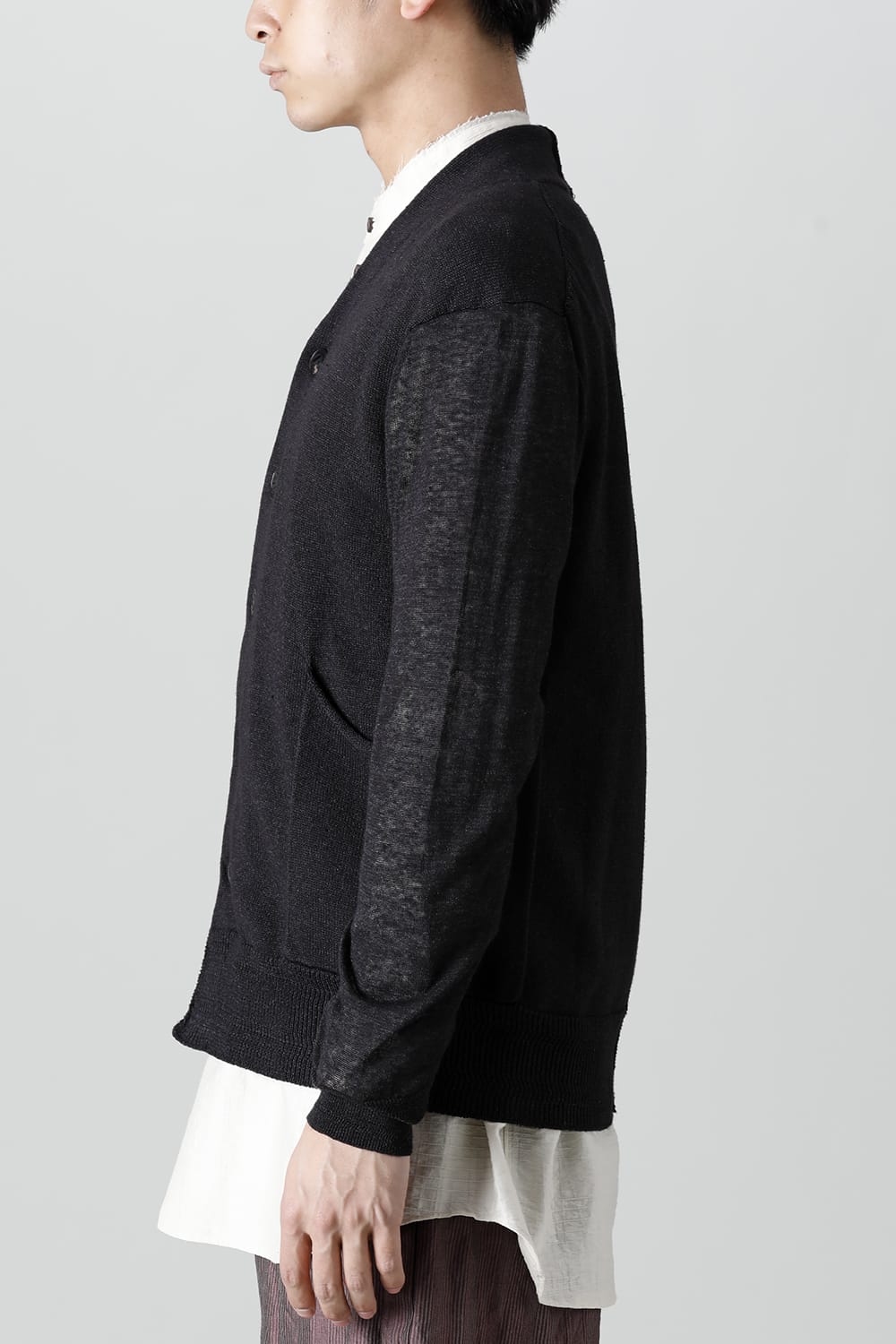 Knit cardigan linen nylon combination