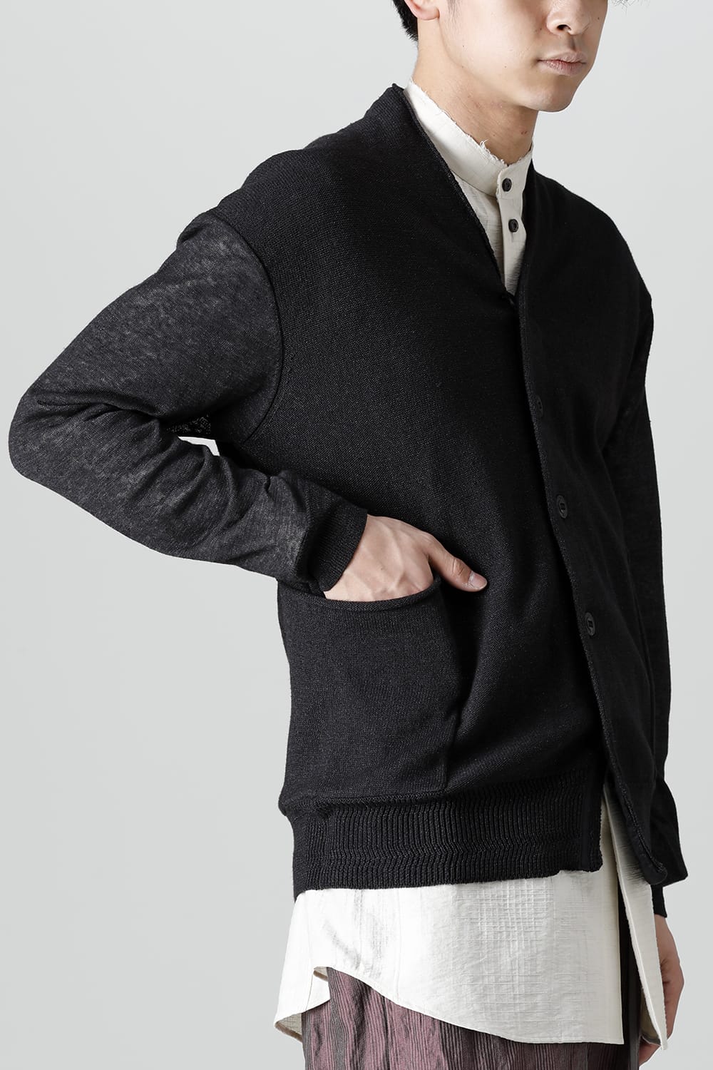 Knit cardigan linen nylon combination