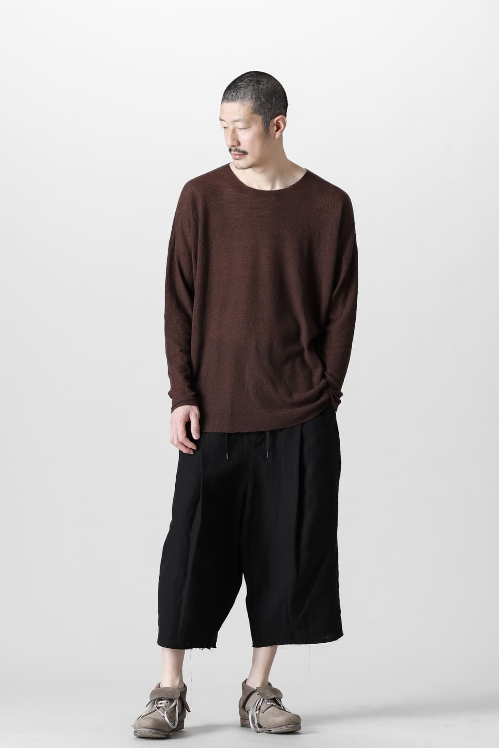 ルーズフィット ロングスリーブ メリノウール  ダークブラウン
