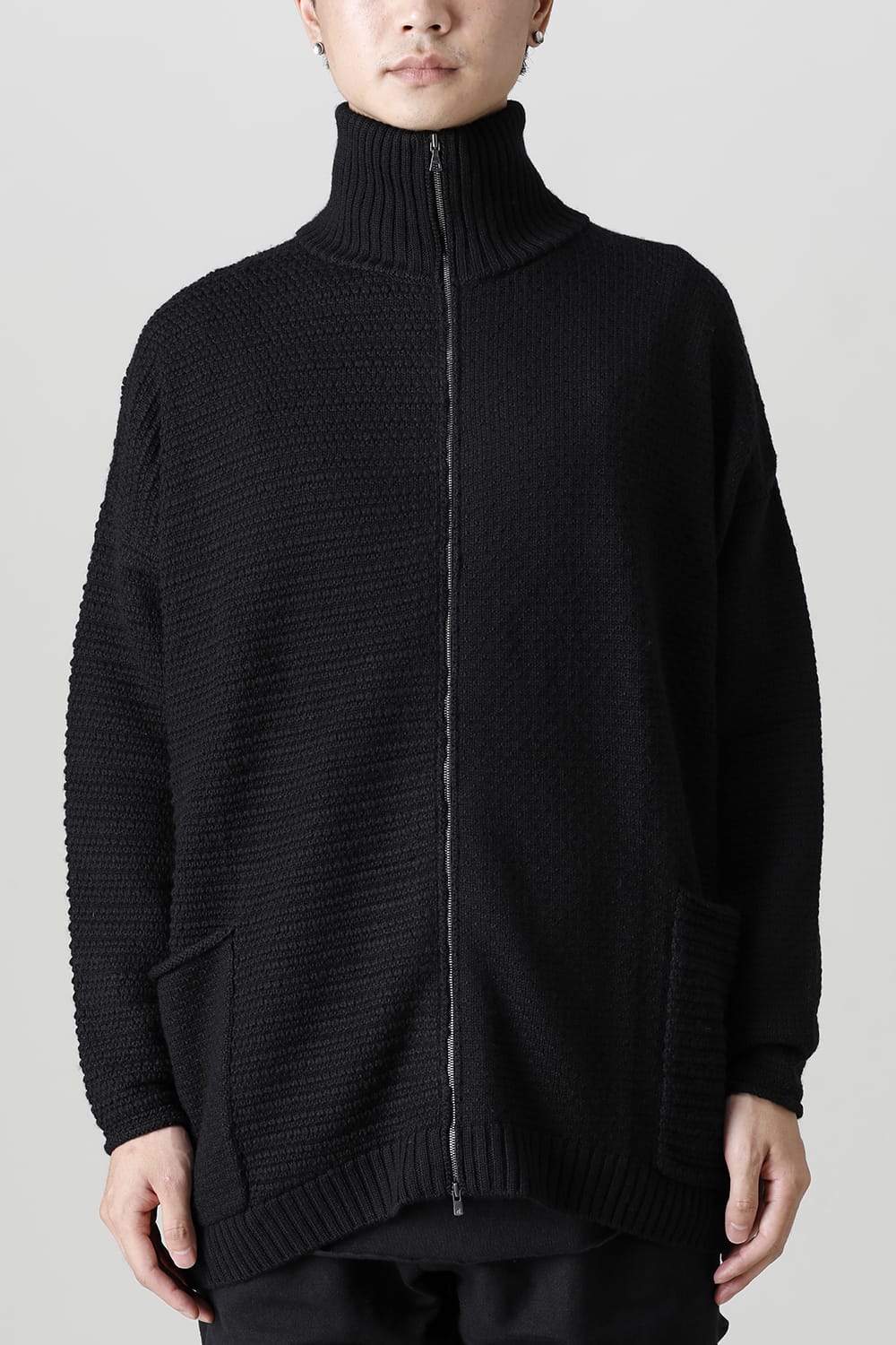 High neck knit merino wool Black