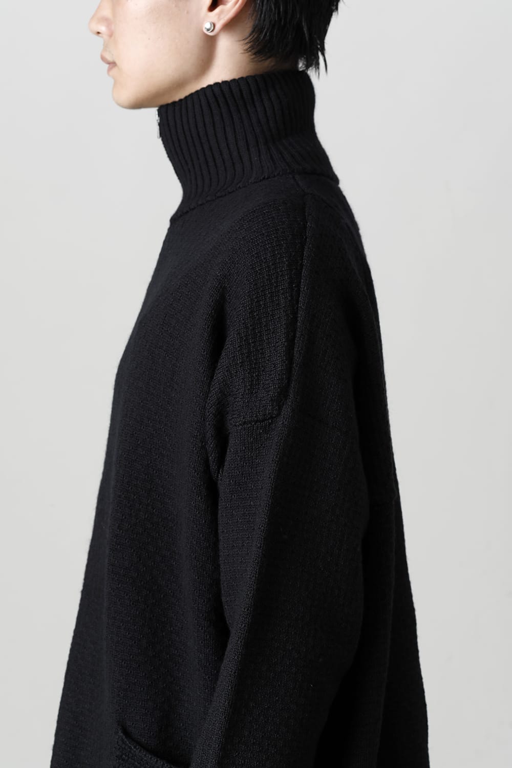 High neck knit merino wool Black