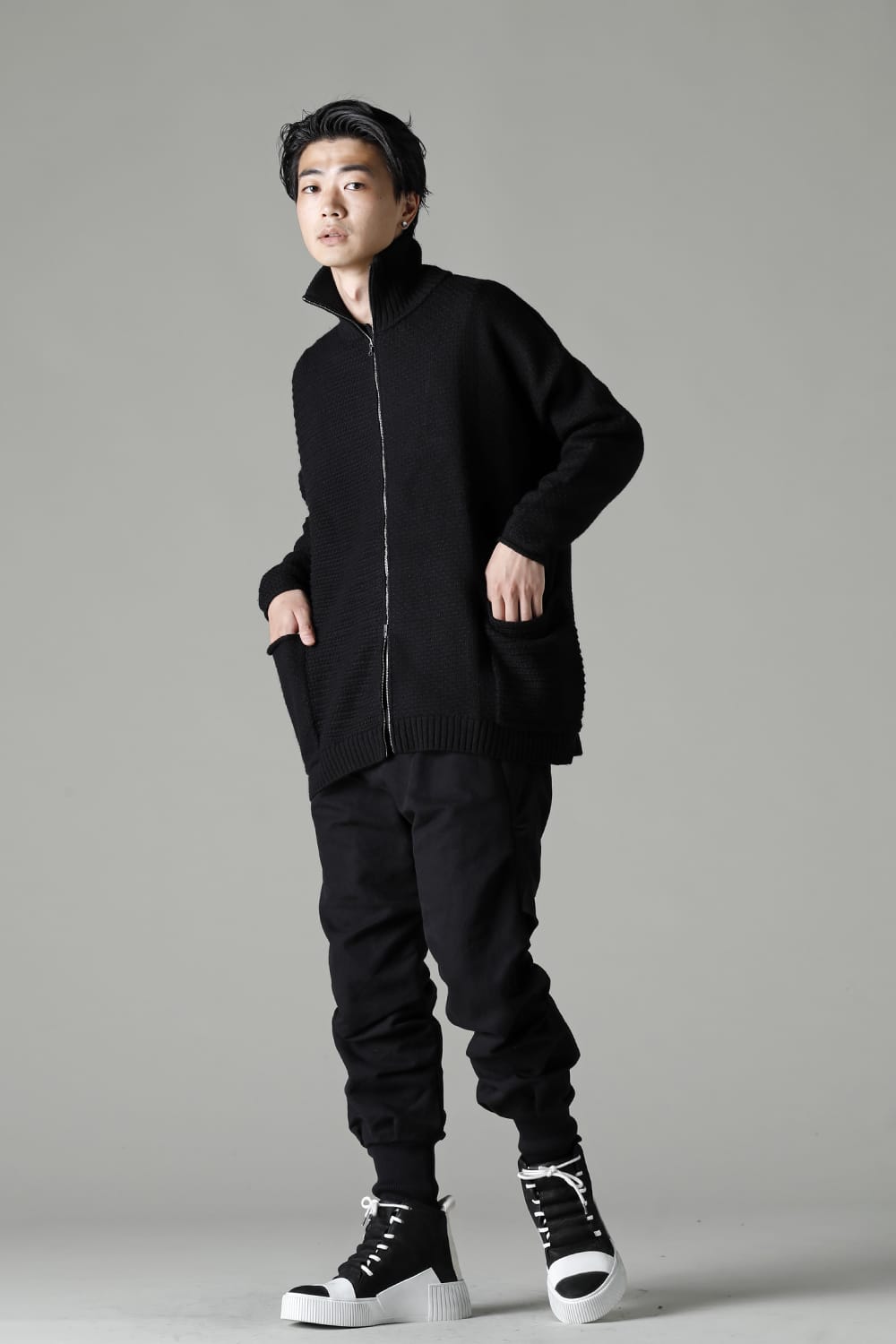 High neck knit merino wool Black