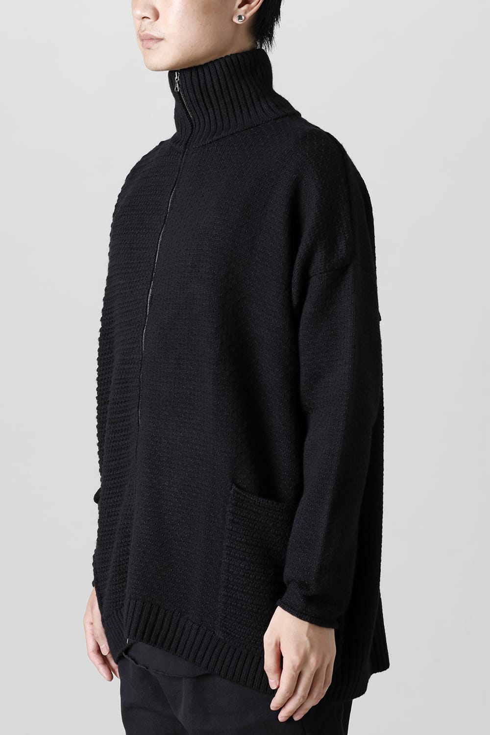 High neck knit merino wool Black