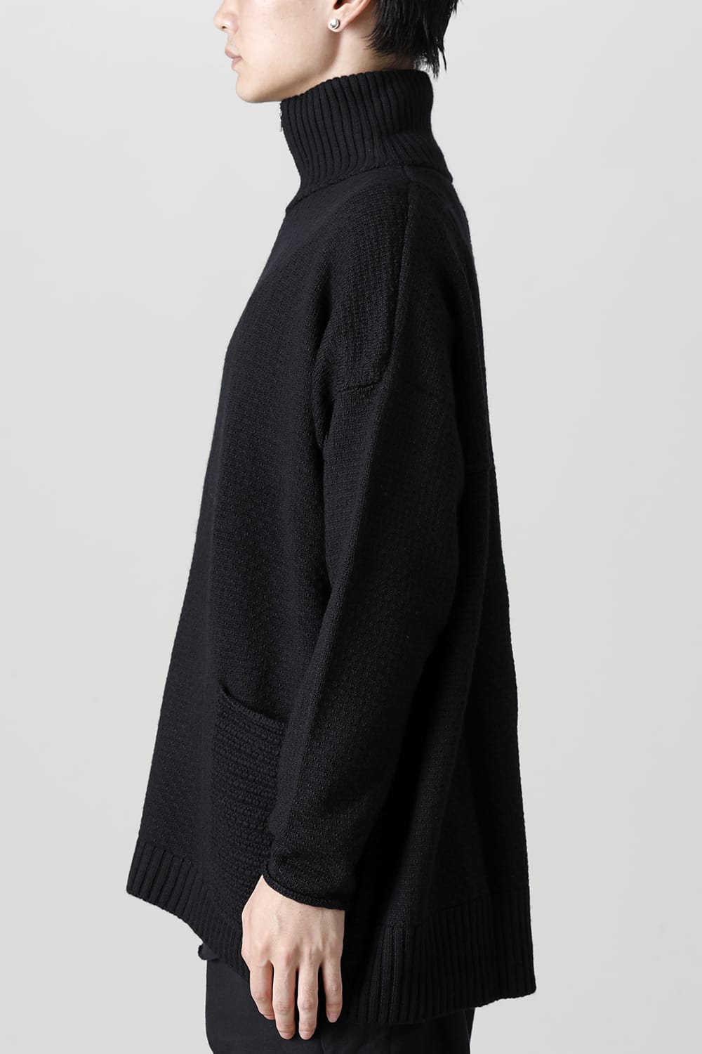 High neck knit merino wool Black