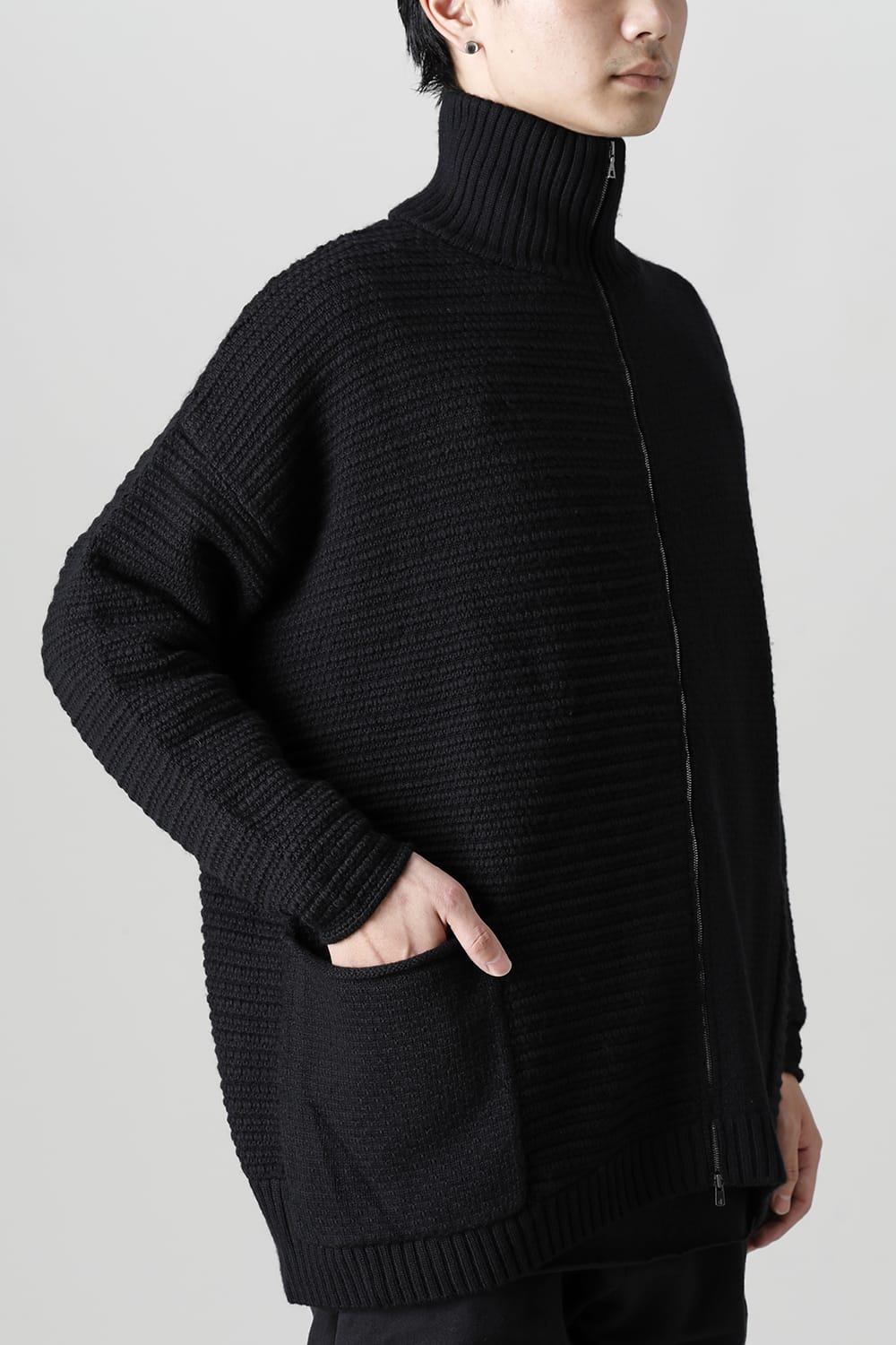 High neck knit merino wool Black