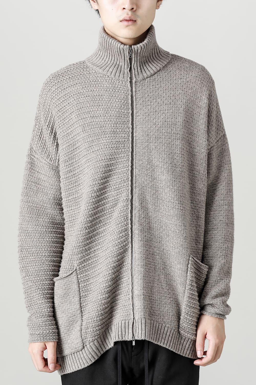 High neck knit merino wool Melange Gray