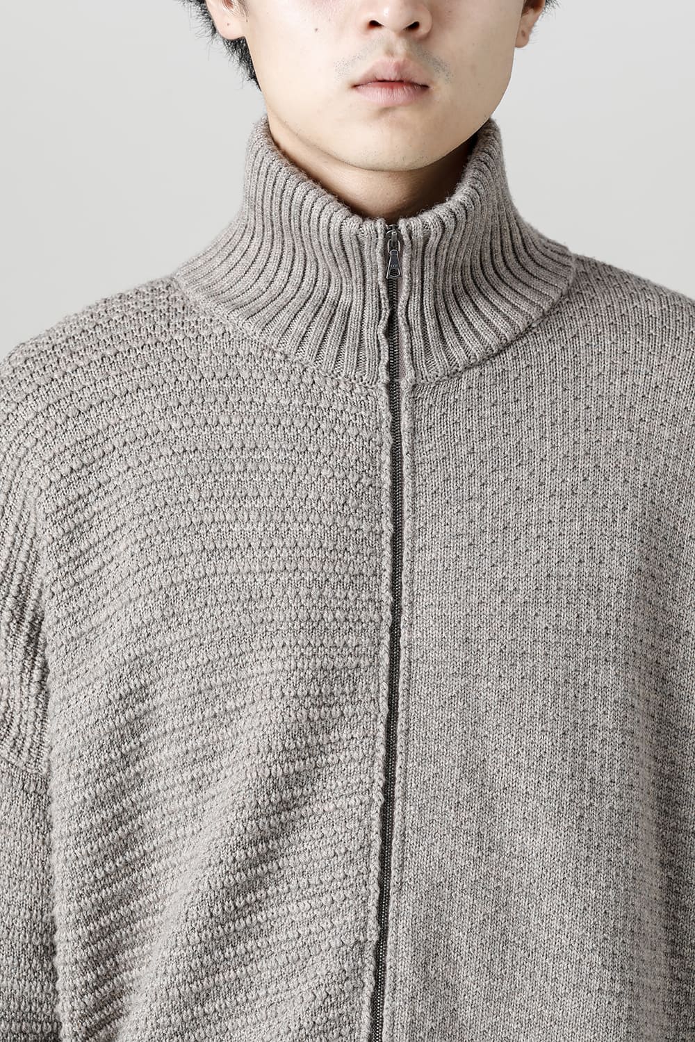 High neck knit merino wool Melange Gray