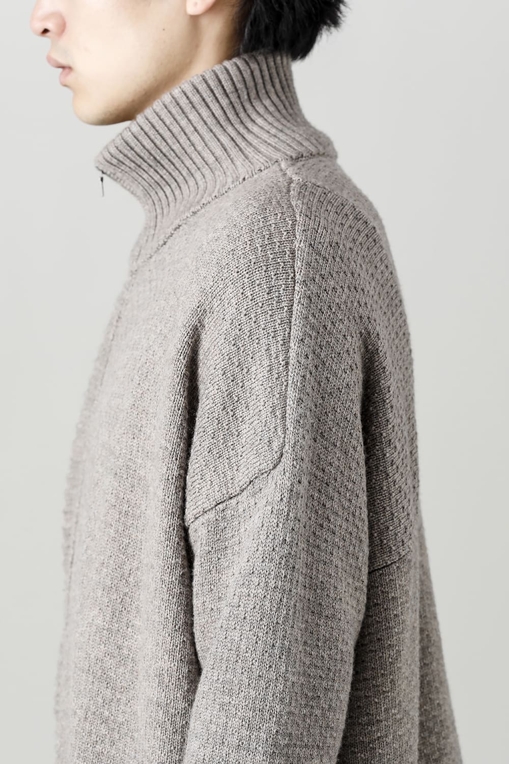 High neck knit merino wool Melange Gray