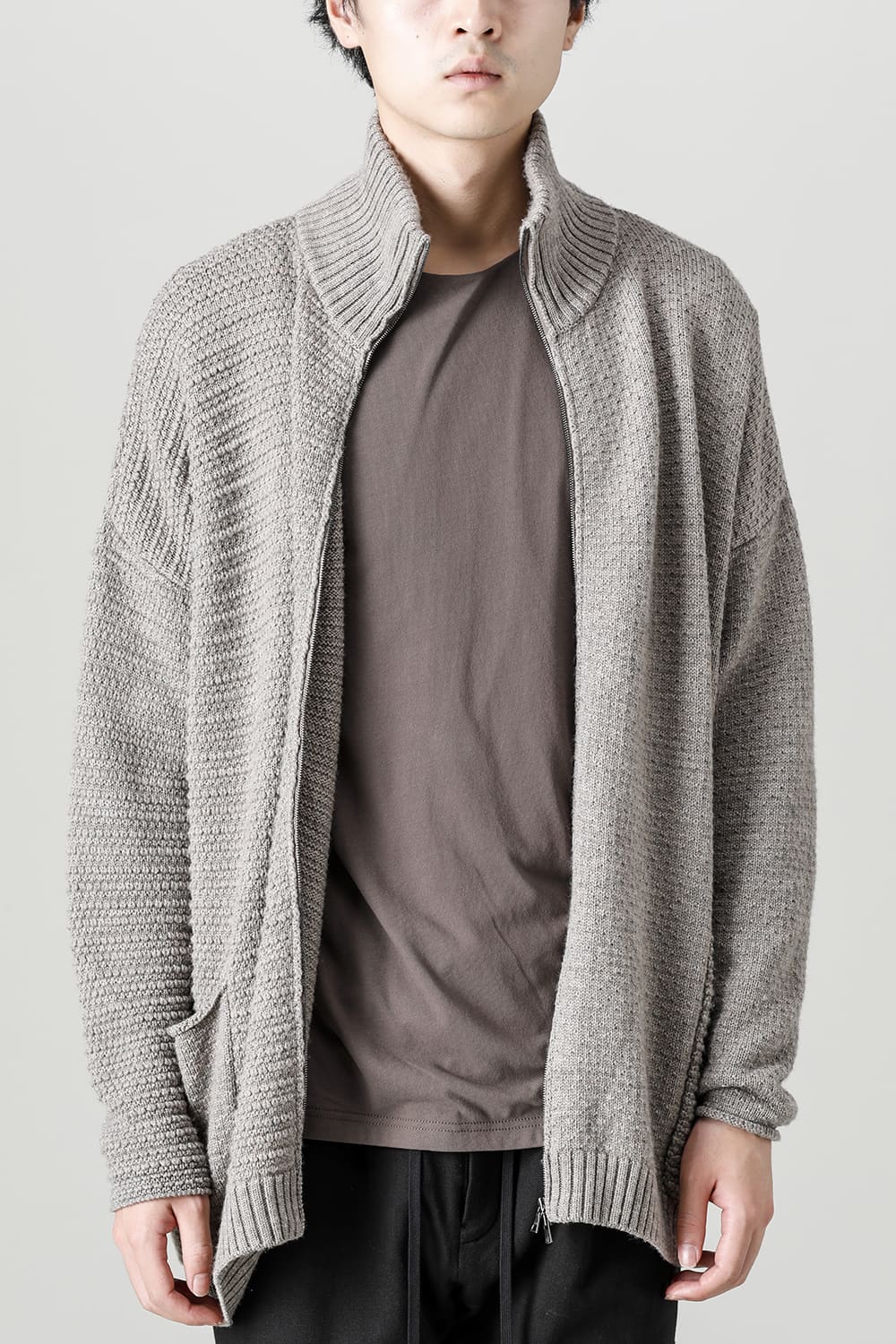 High neck knit merino wool Melange Gray