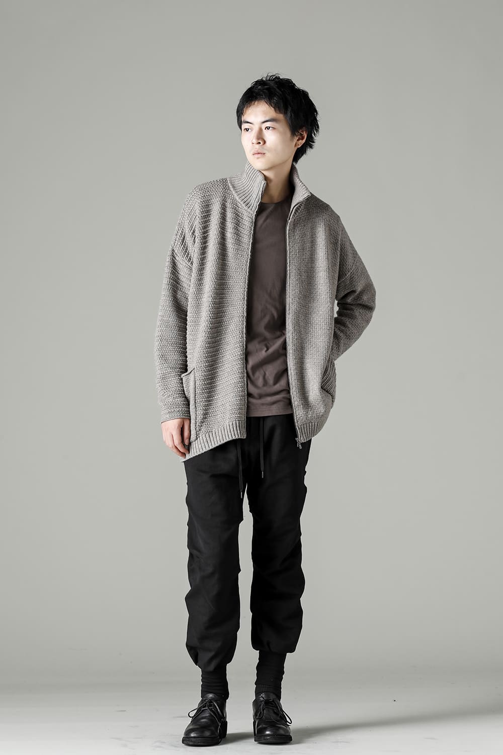 High neck knit merino wool Melange Gray