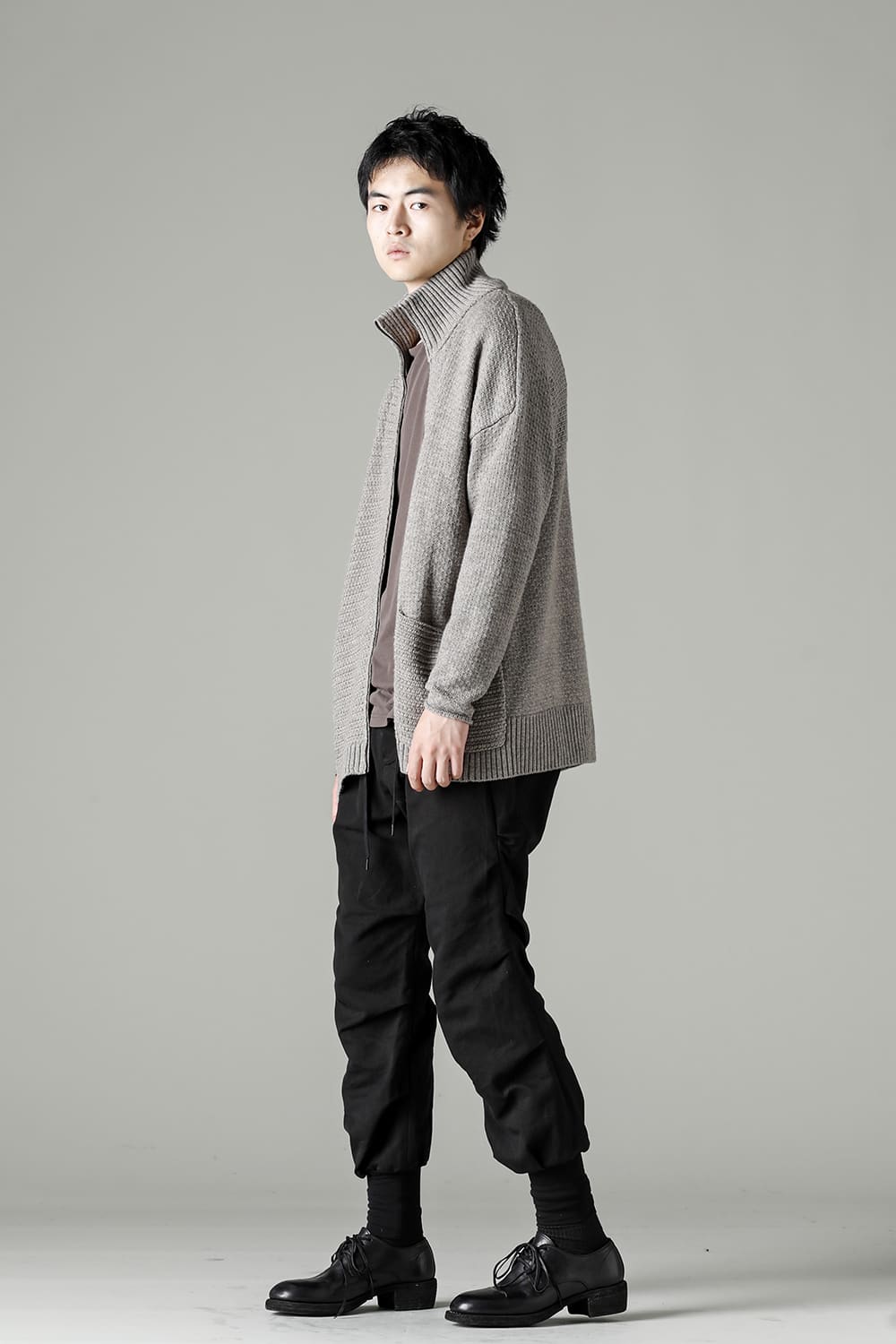 High neck knit merino wool Melange Gray