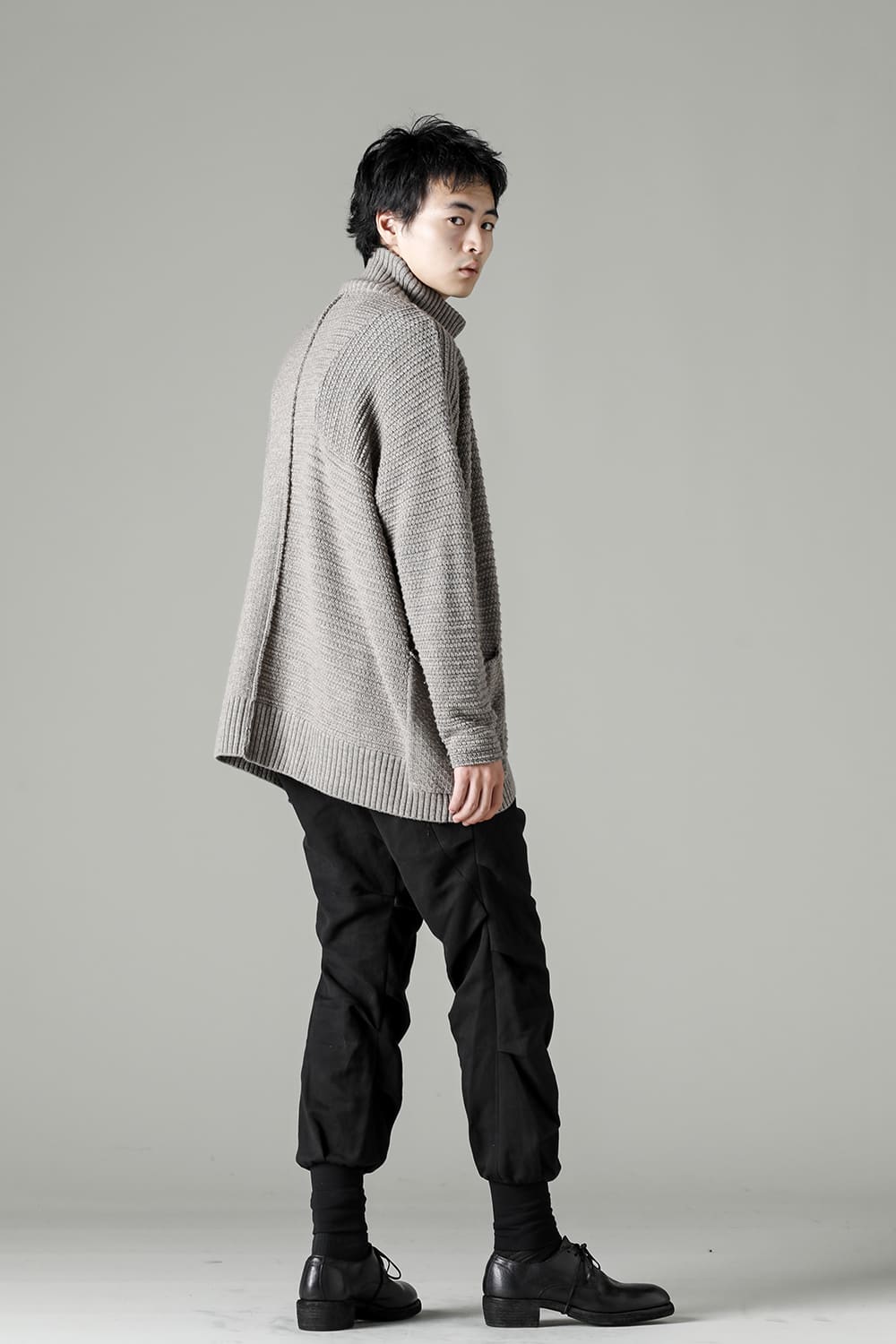 High neck knit merino wool Melange Gray