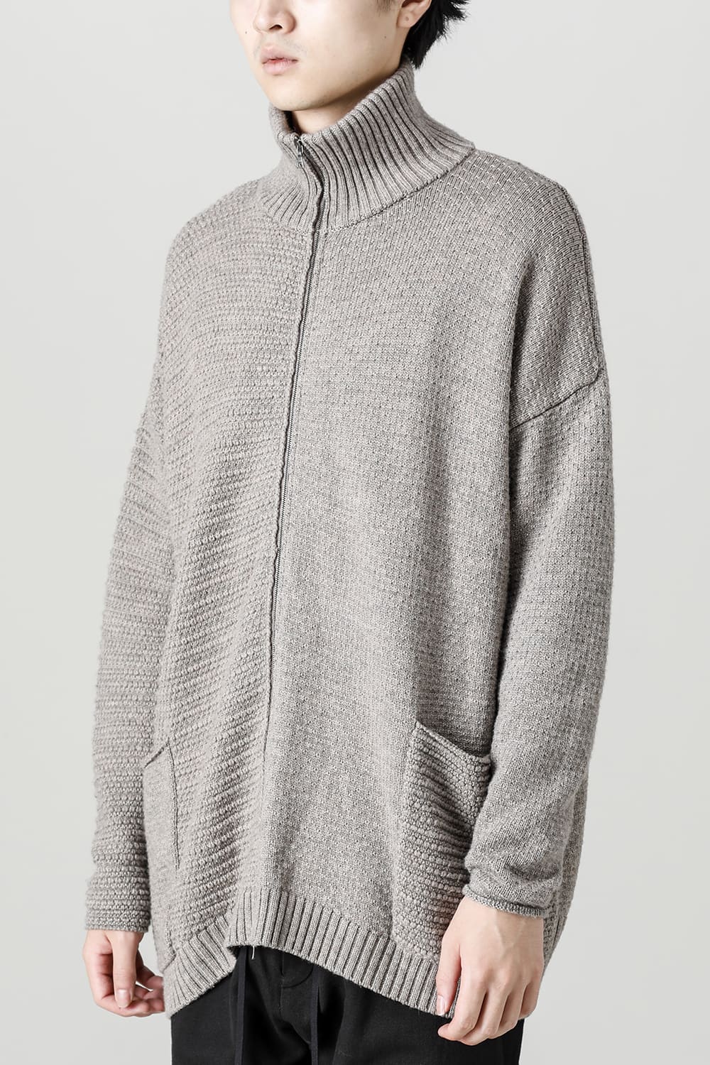 High neck knit merino wool Melange Gray
