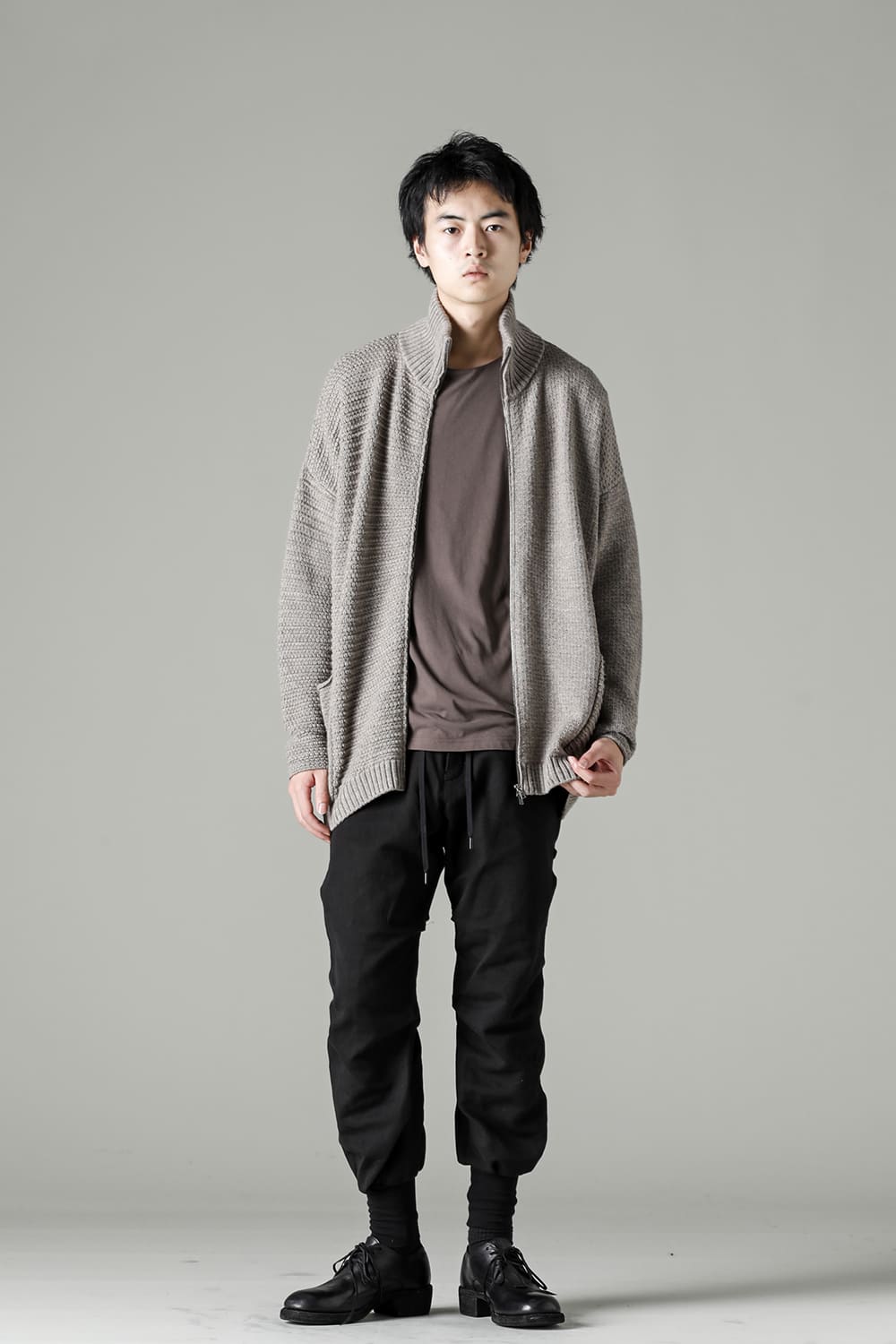 High neck knit merino wool Melange Gray