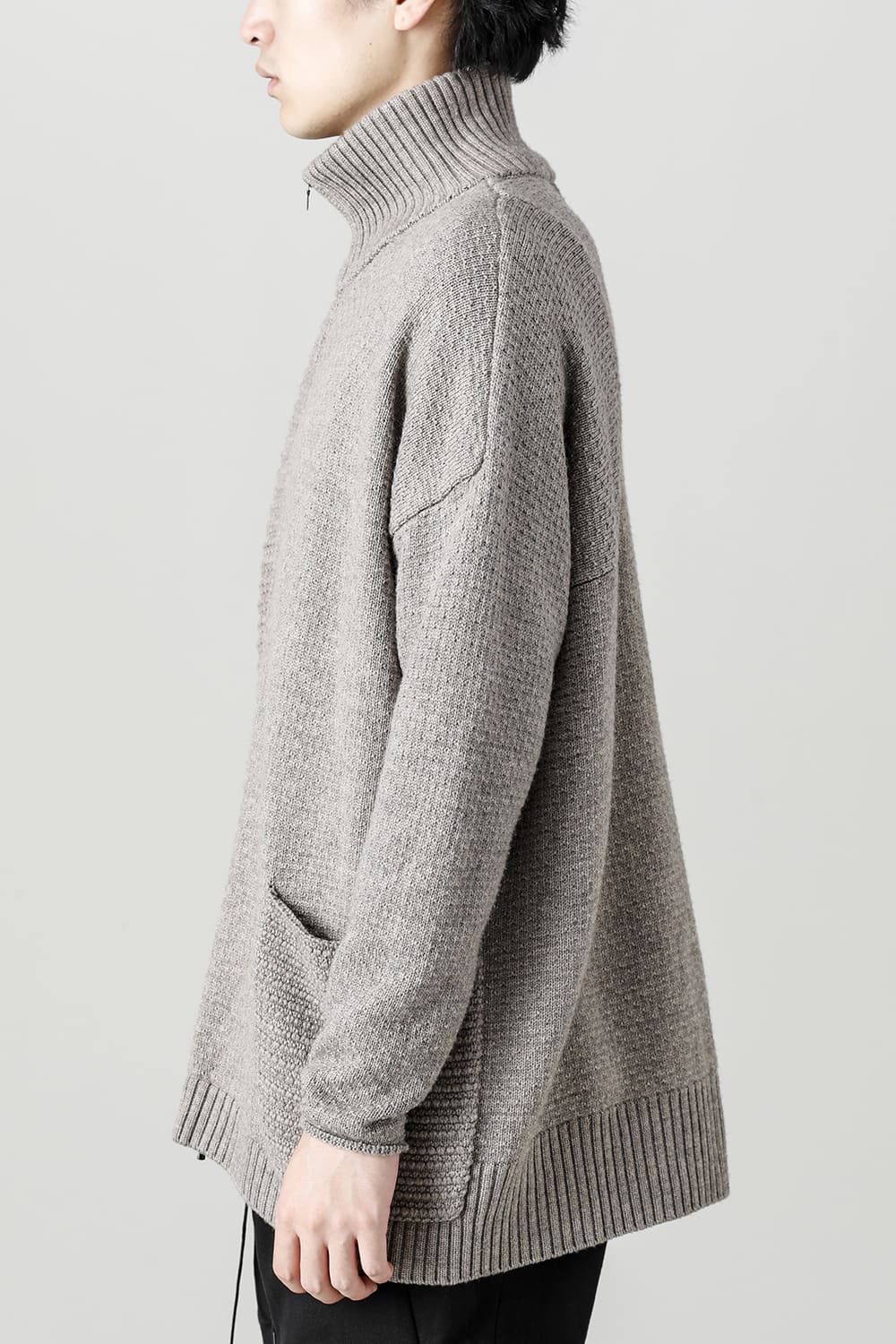 High neck knit merino wool Melange Gray