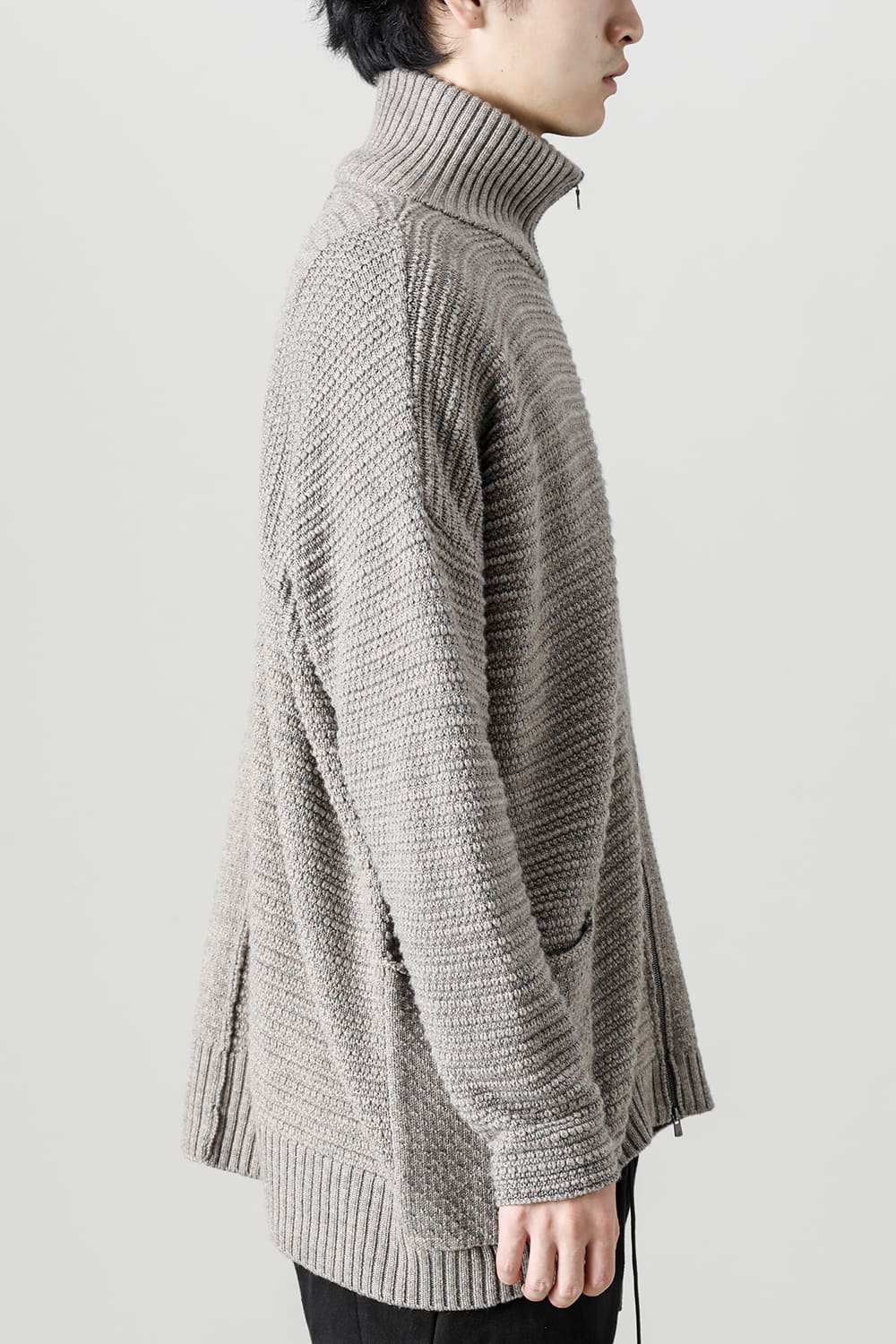High neck knit merino wool Melange Gray