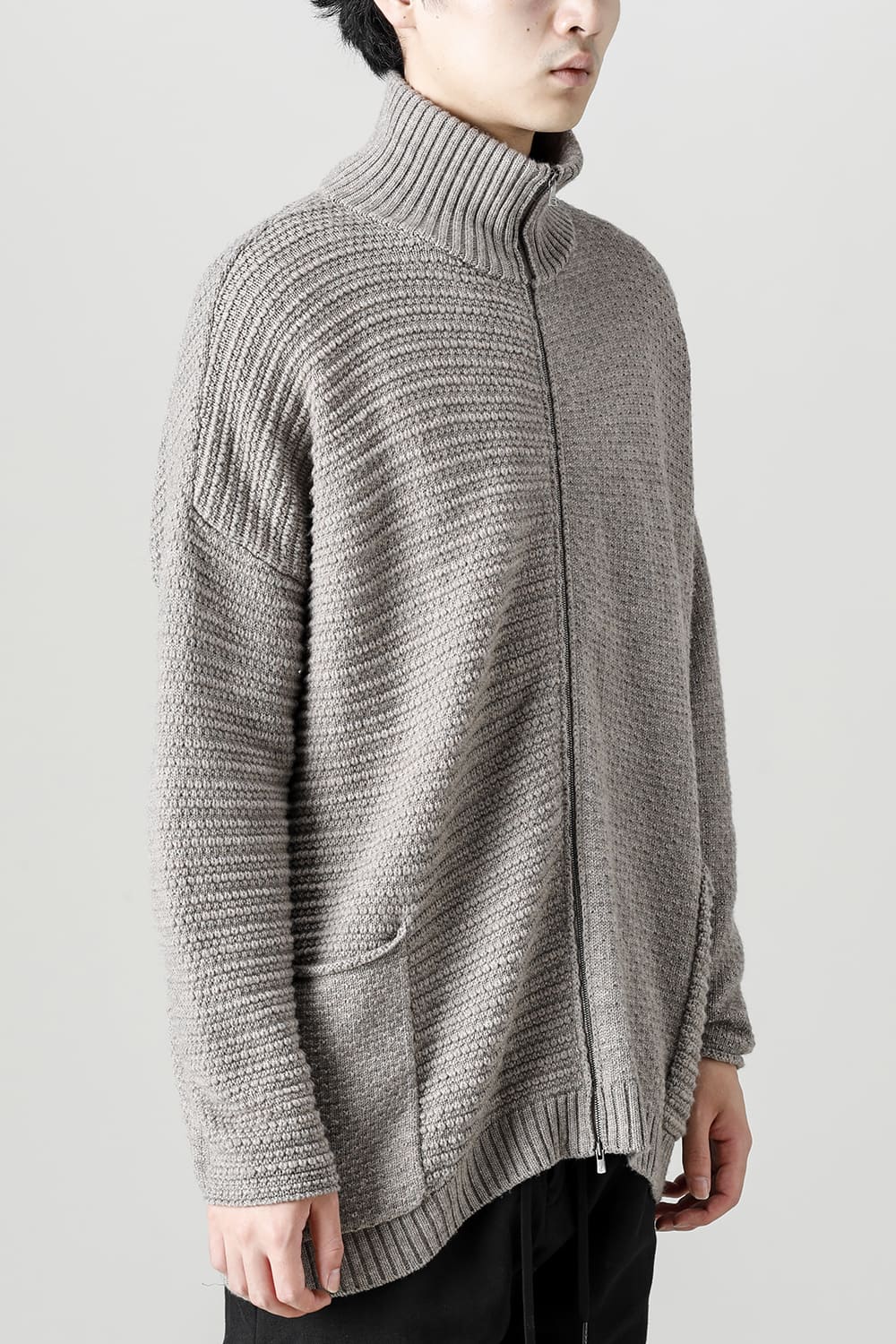 High neck knit merino wool Melange Gray