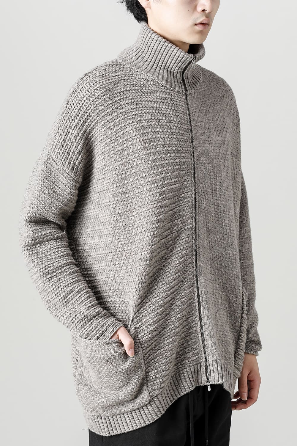 High neck knit merino wool Melange Gray