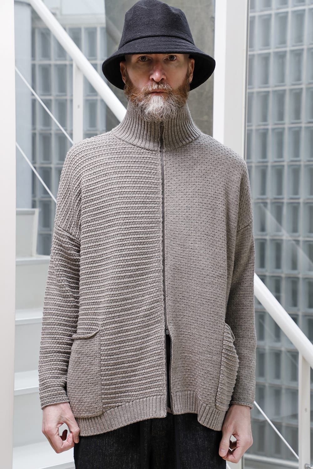 High neck knit merino wool Melange Gray