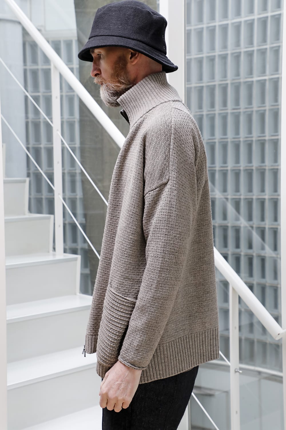 High neck knit merino wool Melange Gray